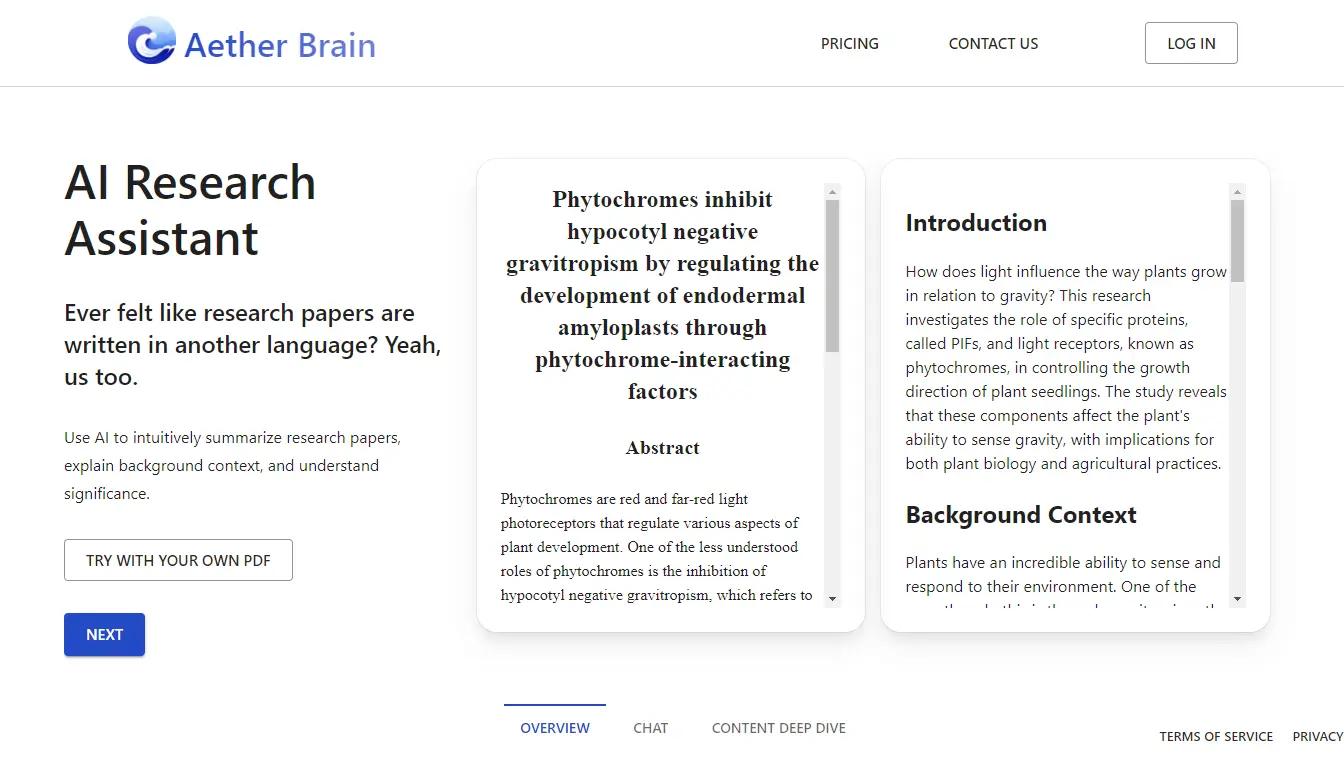 Aether BrainWebsite Screenshot