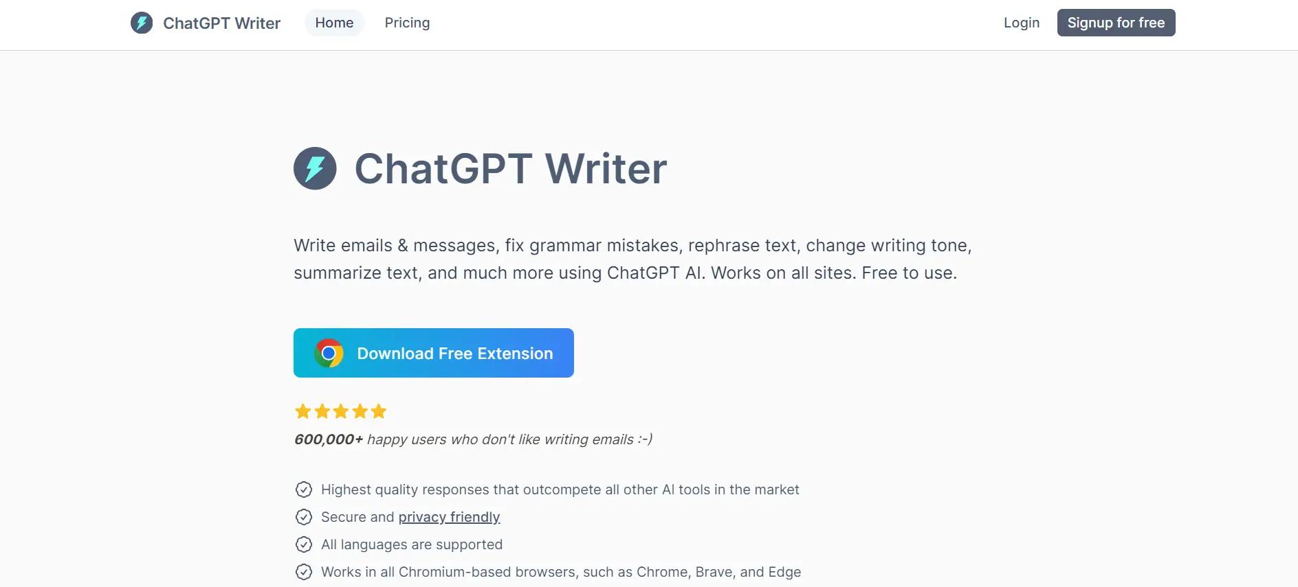 ChatGPT WriterWebsite Screenshot