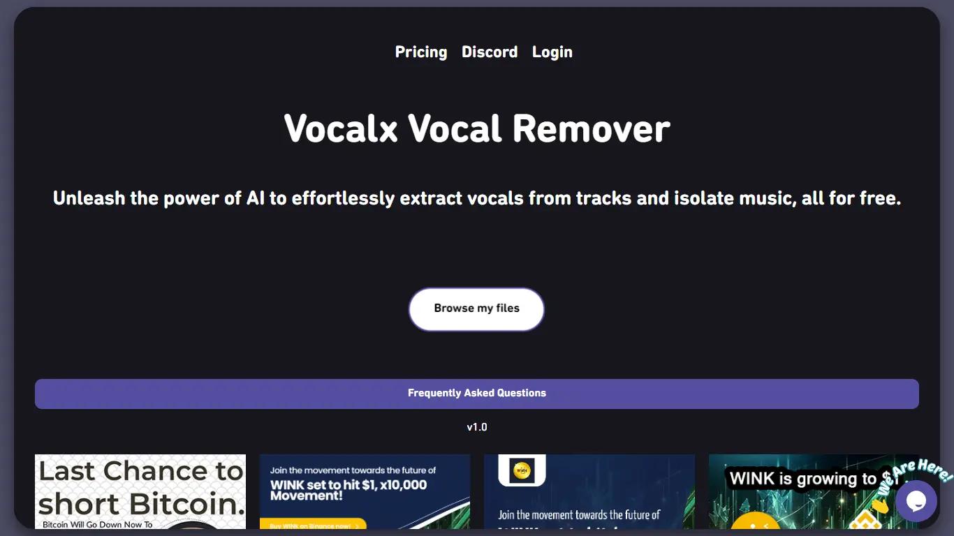 Vocalx Vocal Remover Website