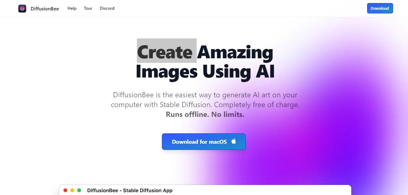 DiffusionBeeWebsite Screenshot