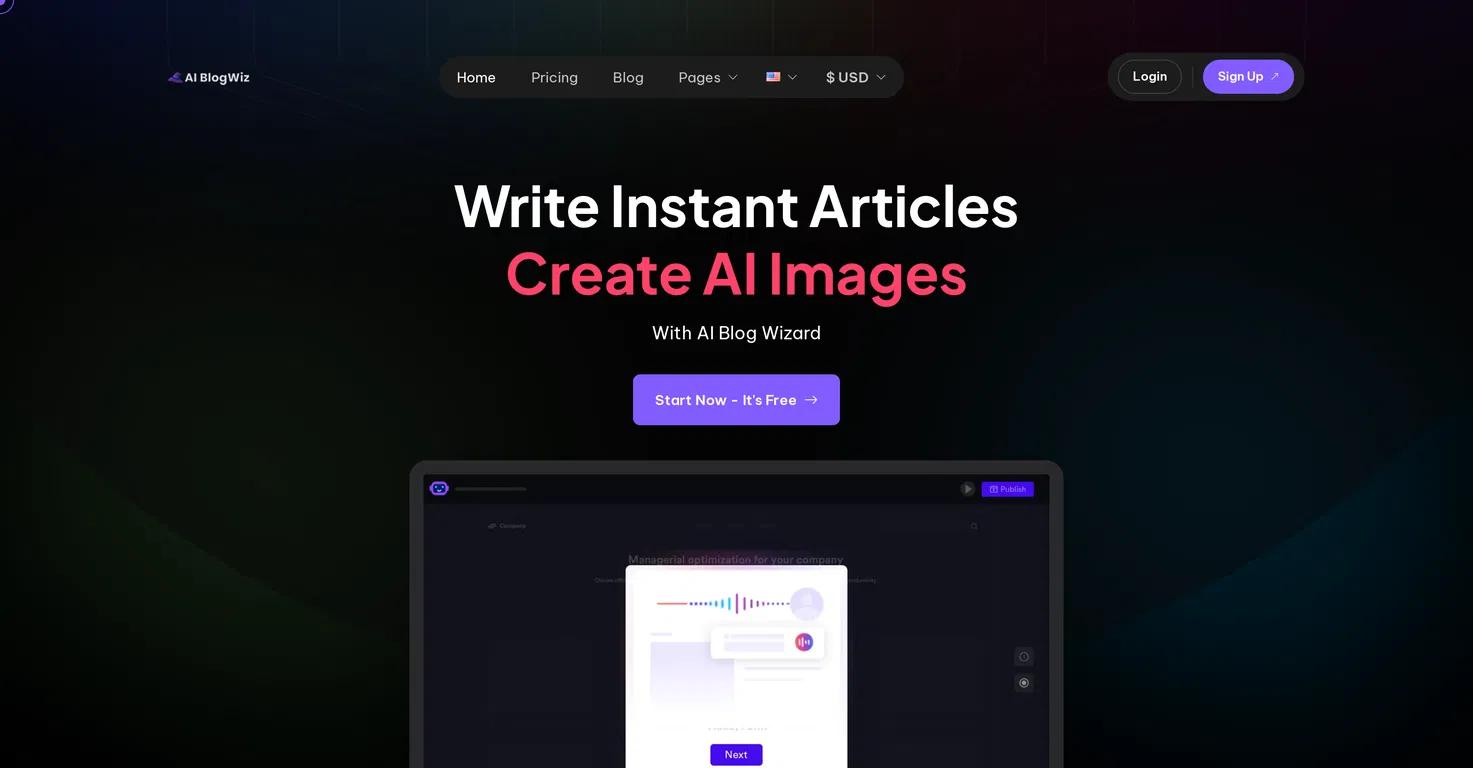 AI BlogWizWebsite Screenshot