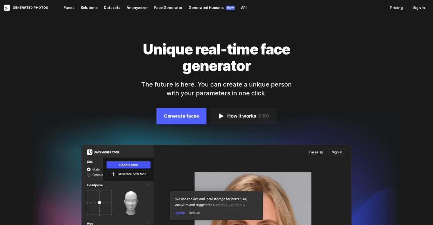 Generator FaceWebsite Screenshot