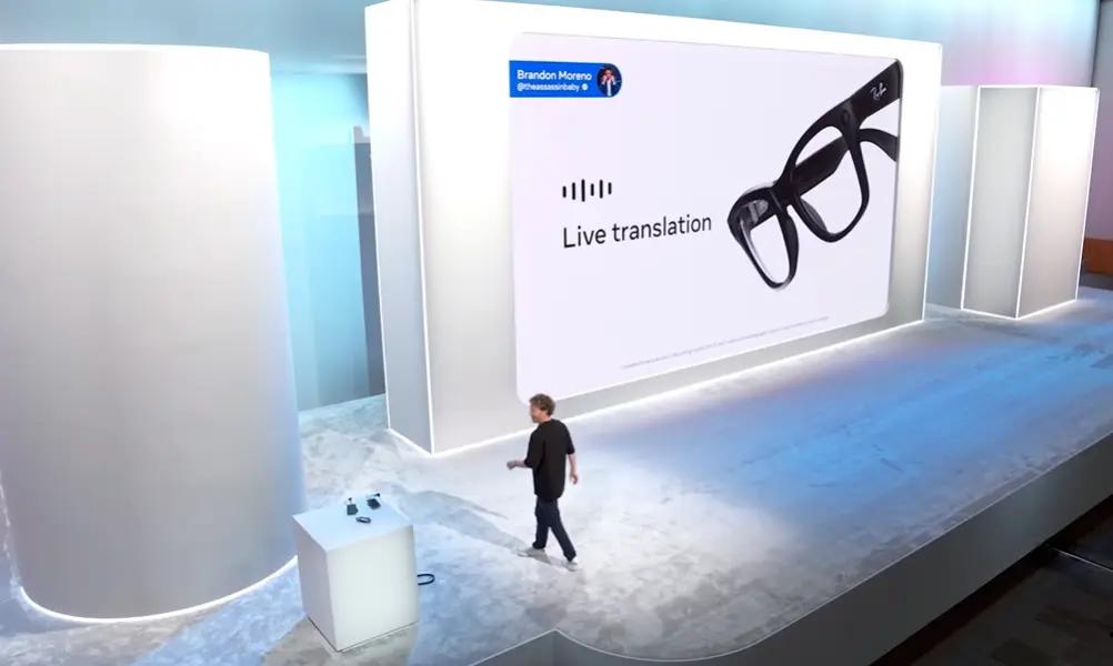 AI translation glasses showcasing real-time language translation during a conversation in augmented reality.