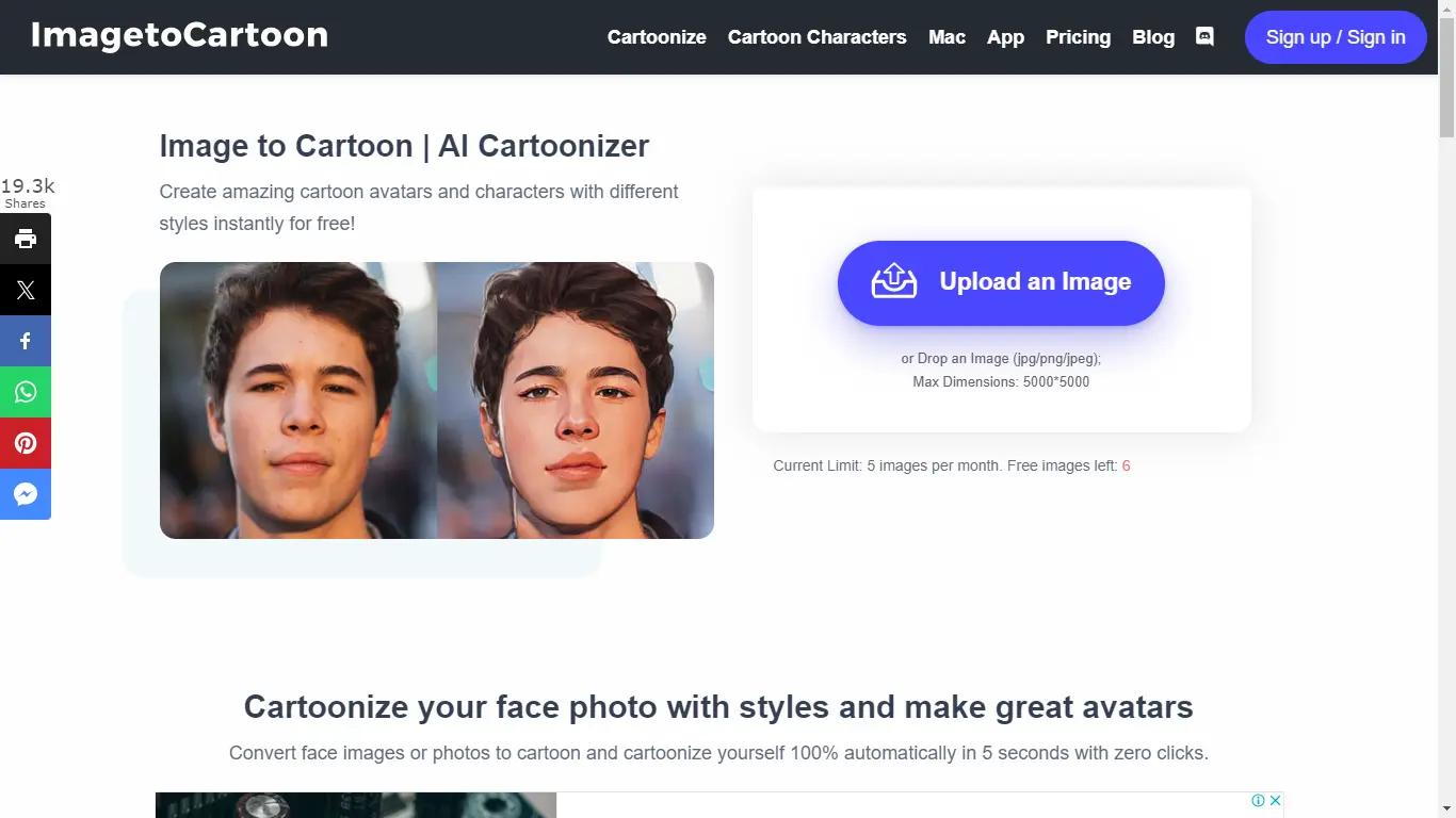 ImageToCartoon Website