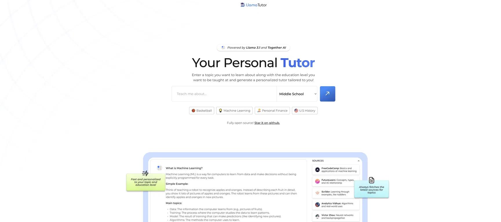 Llama TutorWebsite Screenshot