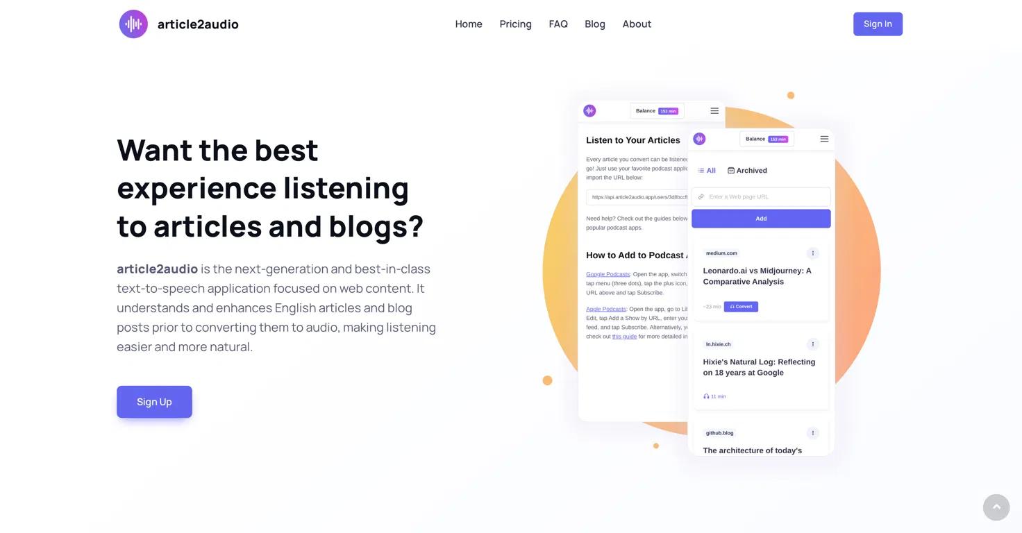 Article2audioWebsite Screenshot