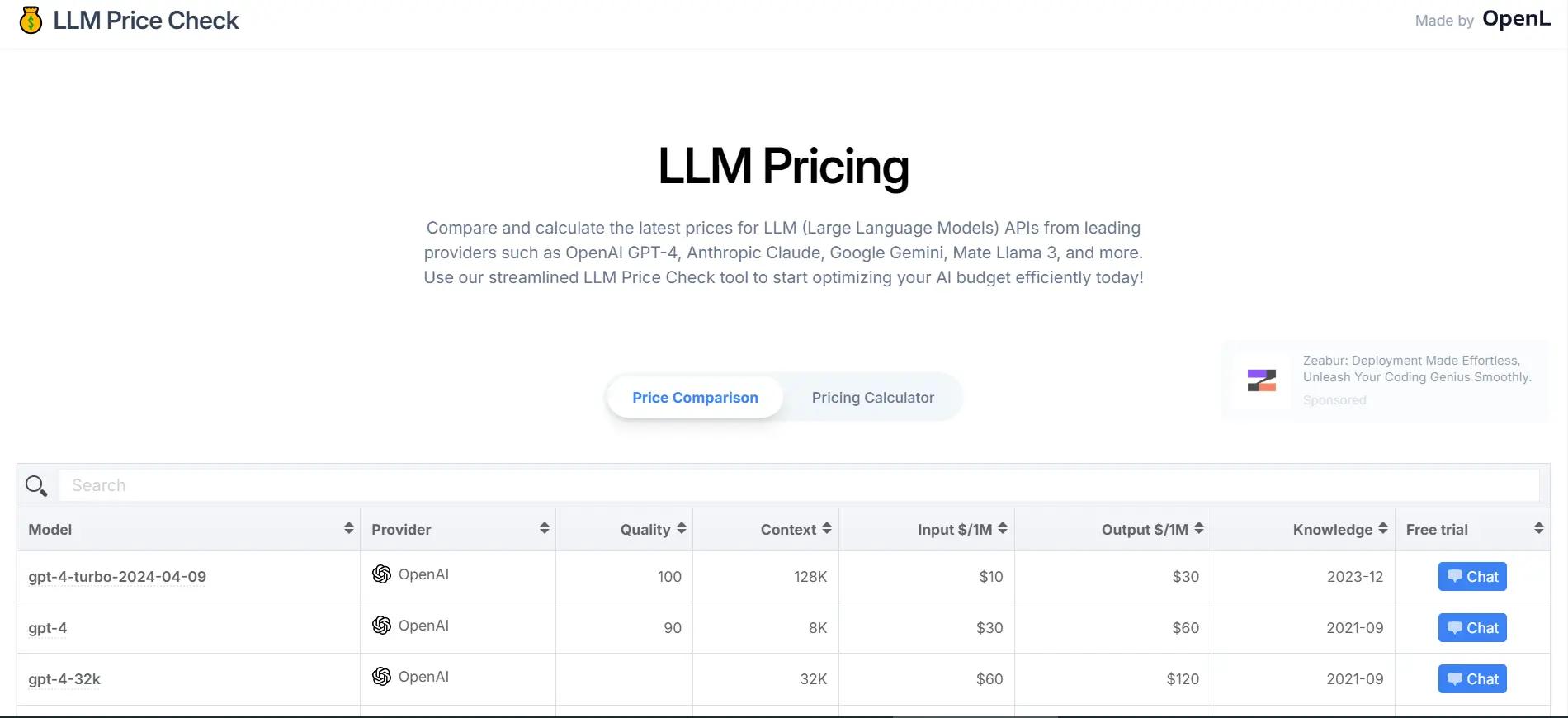 LLM Price Check Website