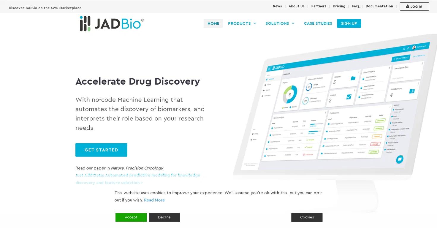 JADBioWebsite Screenshot