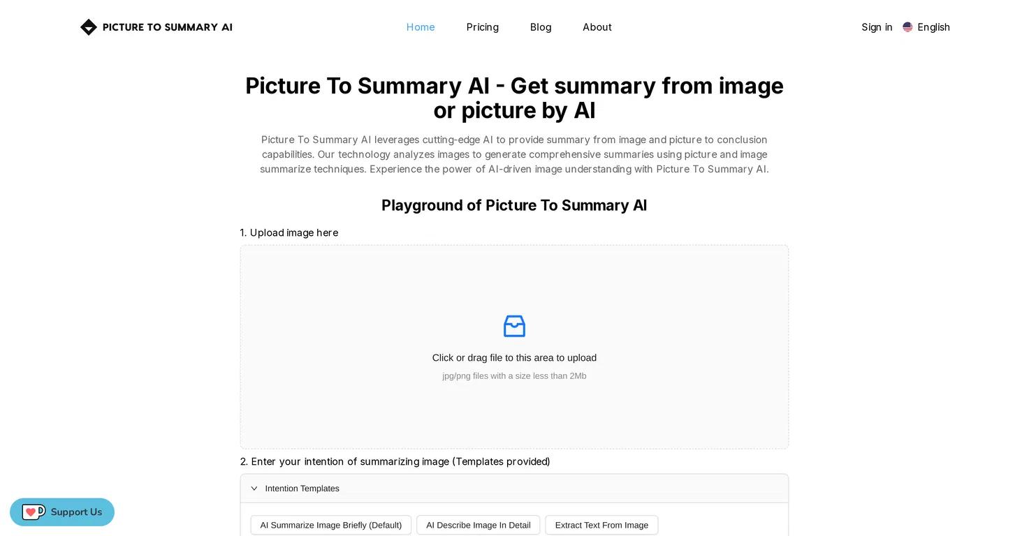 Picture To Summary AIWebsite Screenshot