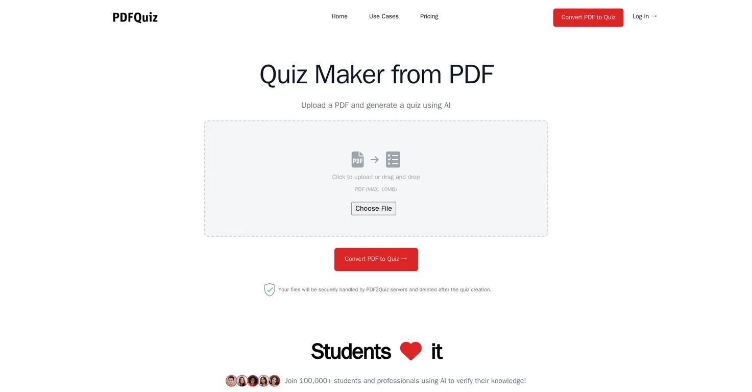 PDF2QuizWebsite Screenshot