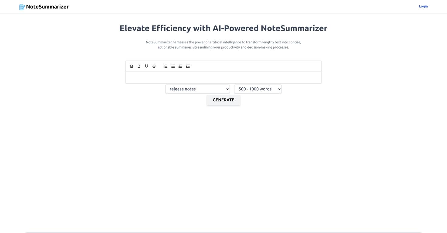 NoteSummarizerWebsite Screenshot