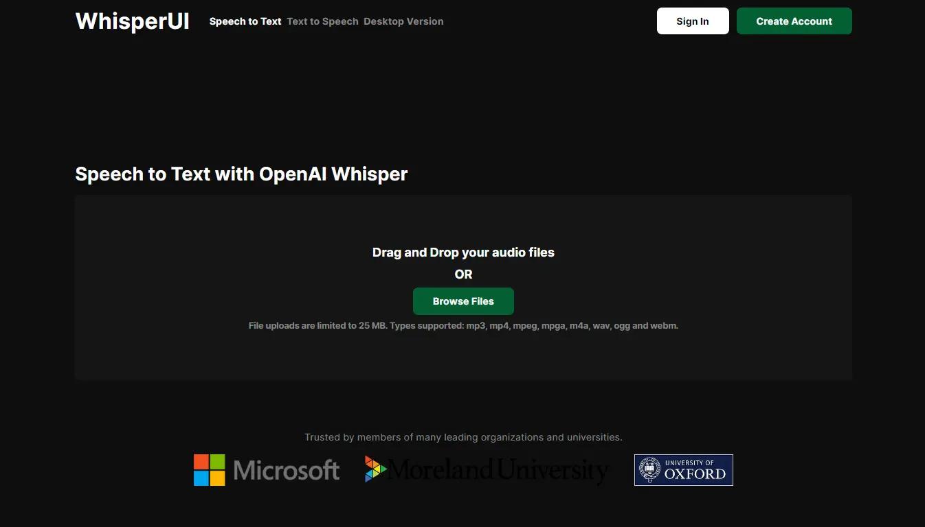 WhisperUIWebsite Screenshot