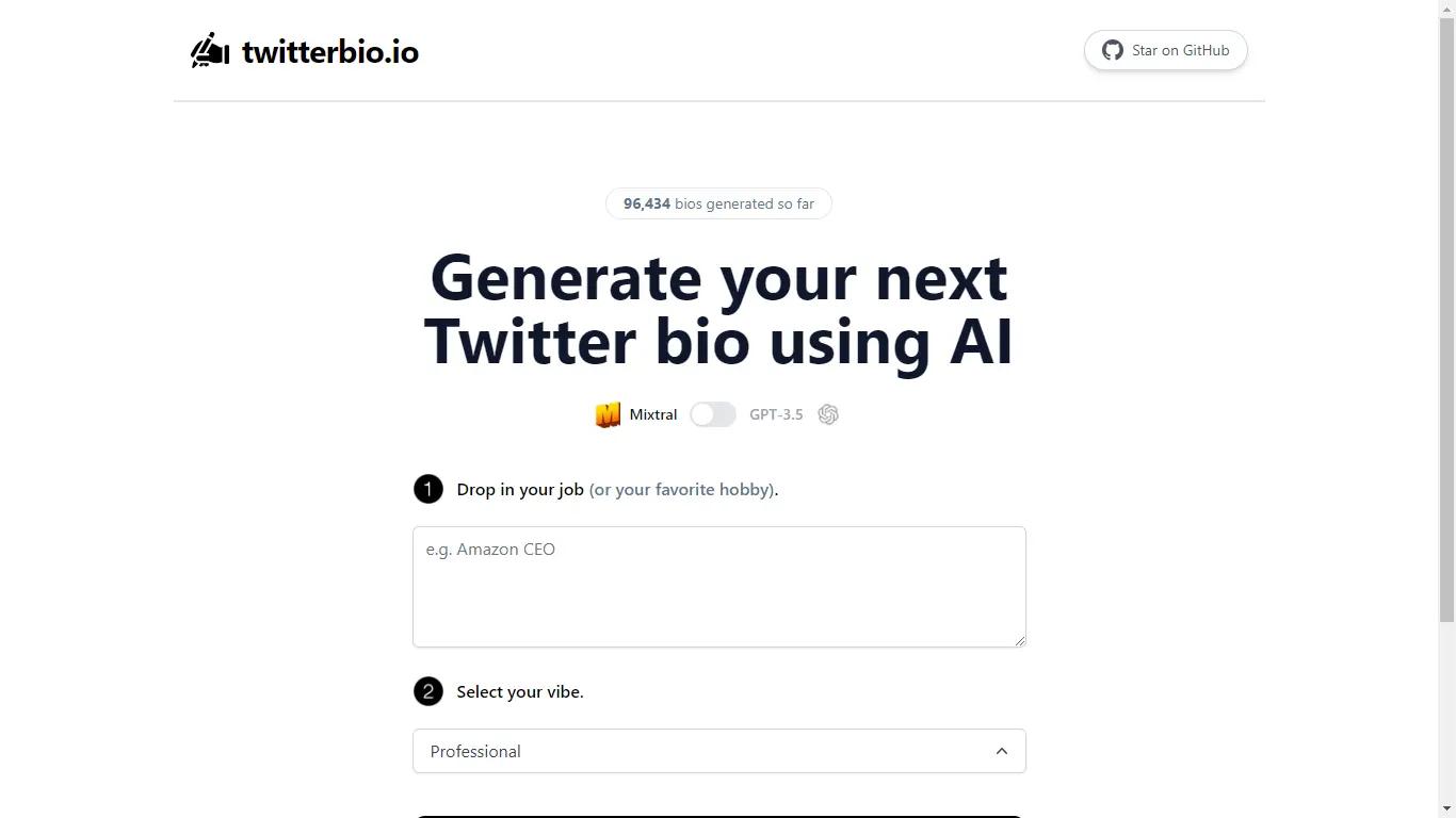 Twitterbio Website