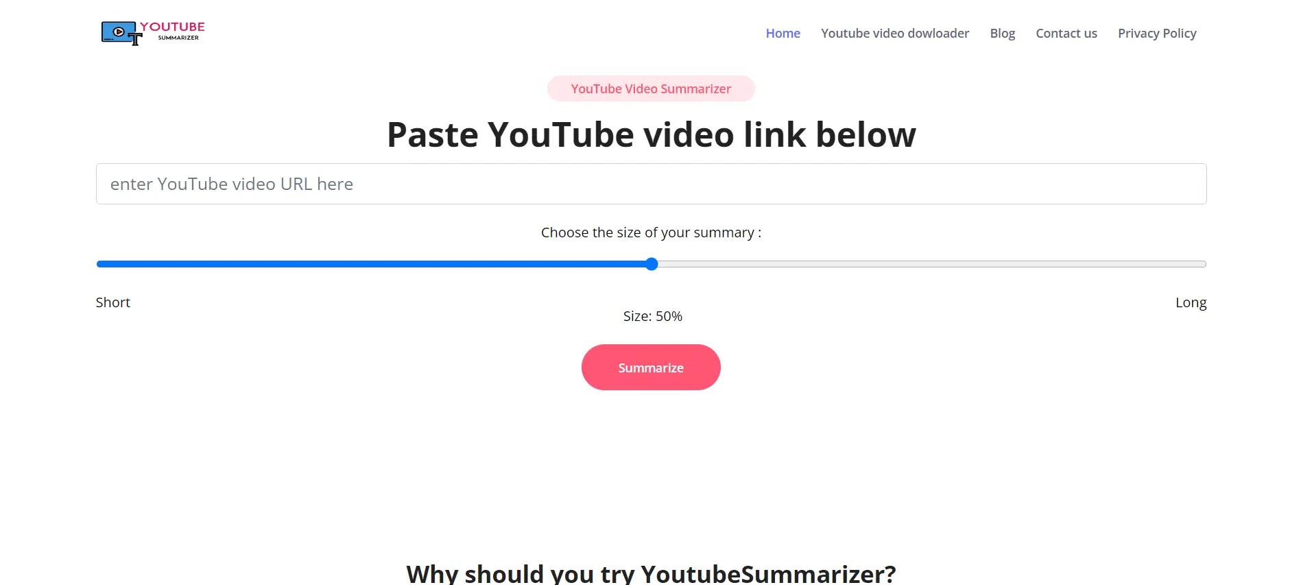 YouTube Video SummarizerWebsite Screenshot