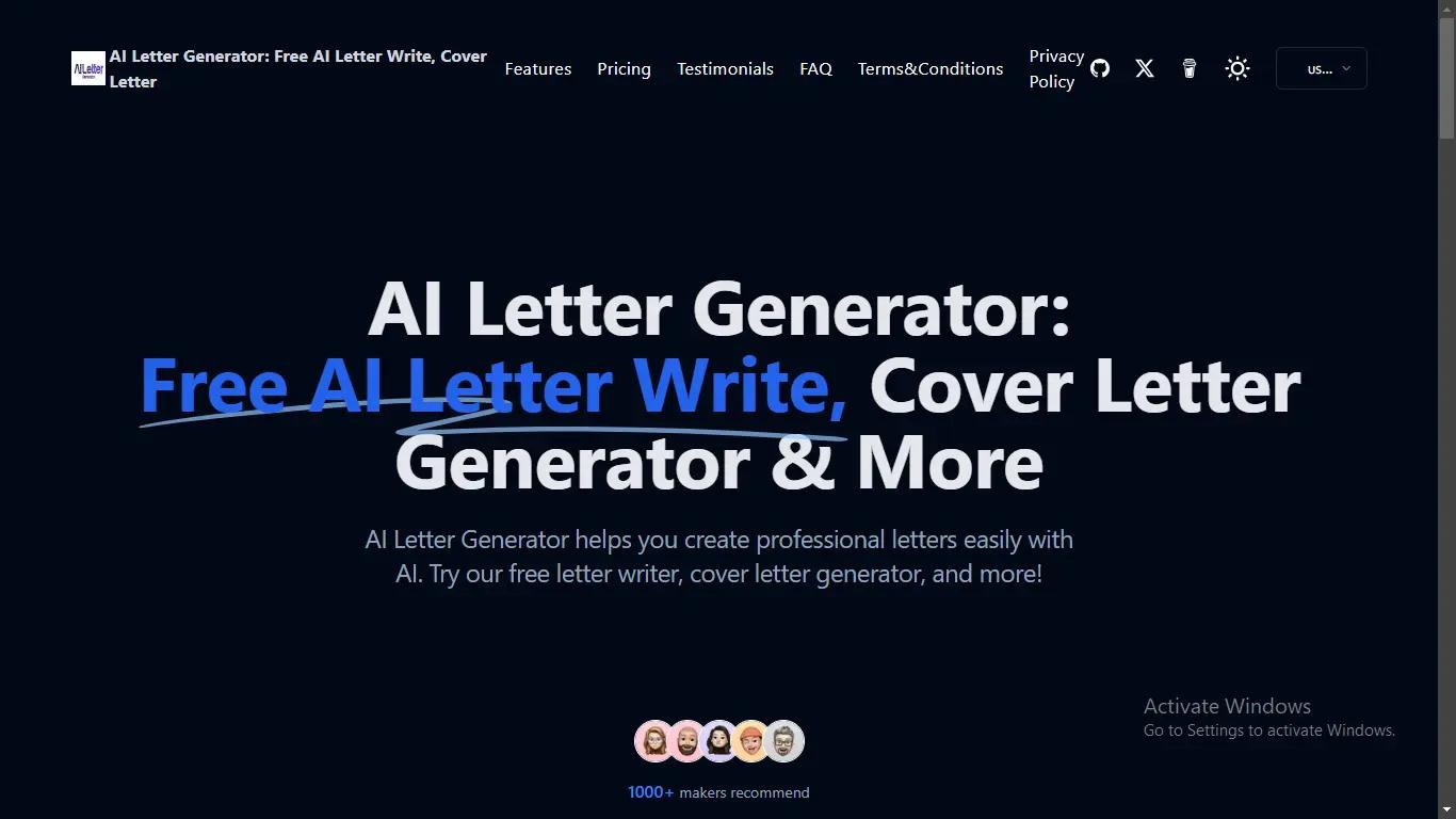 AI Letter GeneratorWebsite Screenshot