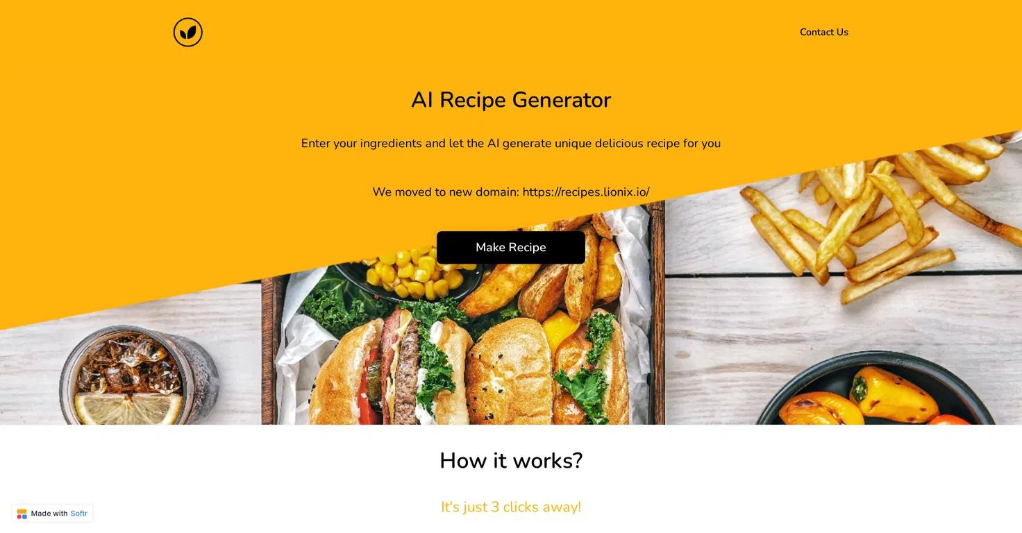 AI Recipe GeneratorWebsite Screenshot