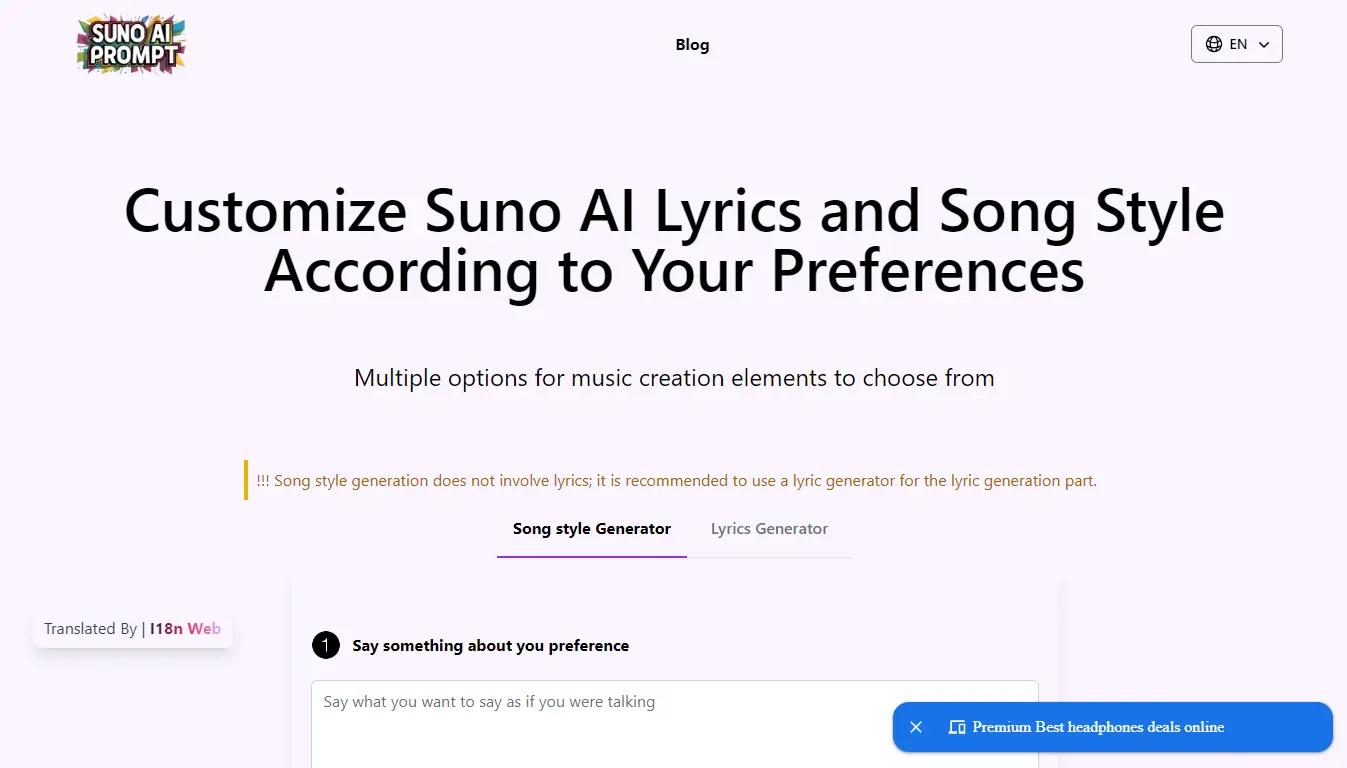 Suno AI PromptWebsite Screenshot