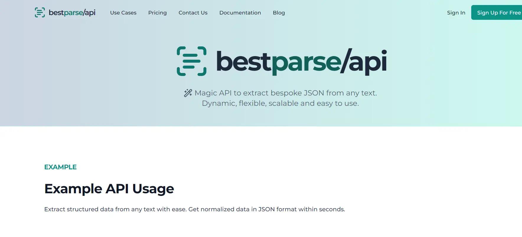 BestParse APIWebsite Screenshot