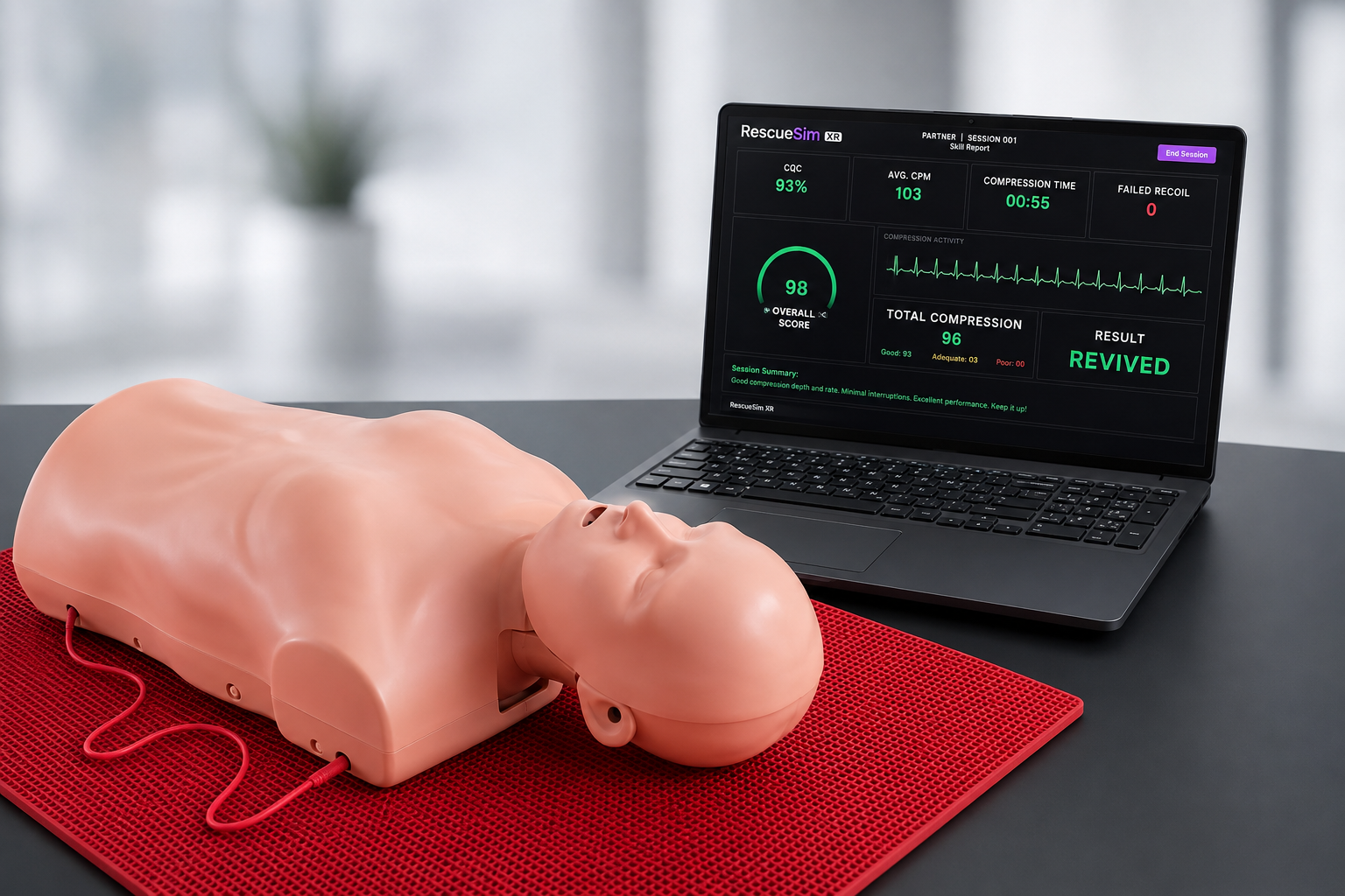 RescueSim Lite combines a smart connected CPR manikin with a desktop application to make CPR practice more measurable. 