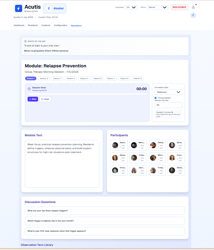 Group therapy facilitator dashboard