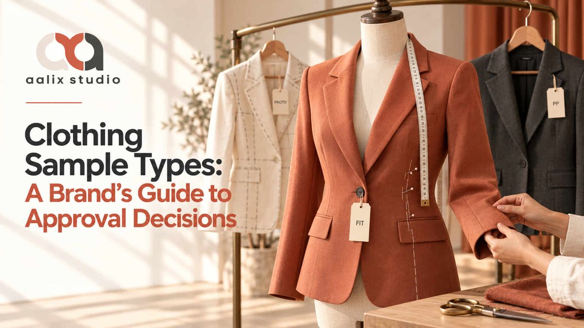 Clothing sample types for fashion development including prototype, fit, and pre-production samples