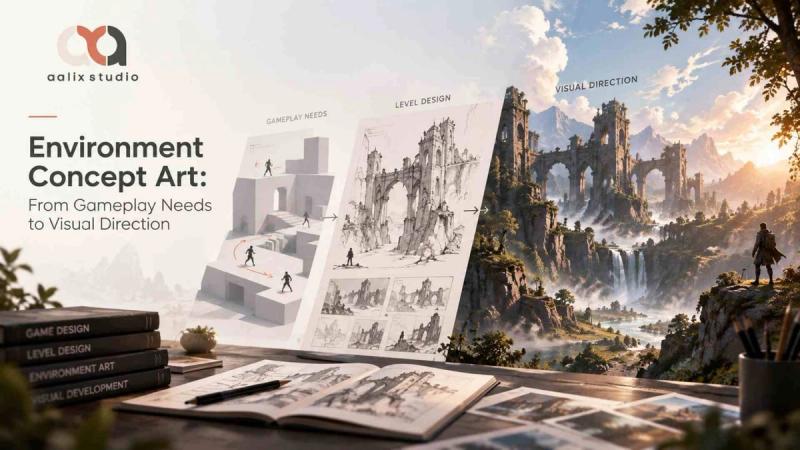 Environment concept art workflow from gameplay needs and level design to visual direction