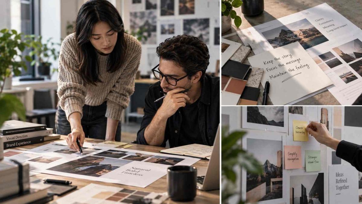 Designers reviewing visual feedback and refining design decisions together