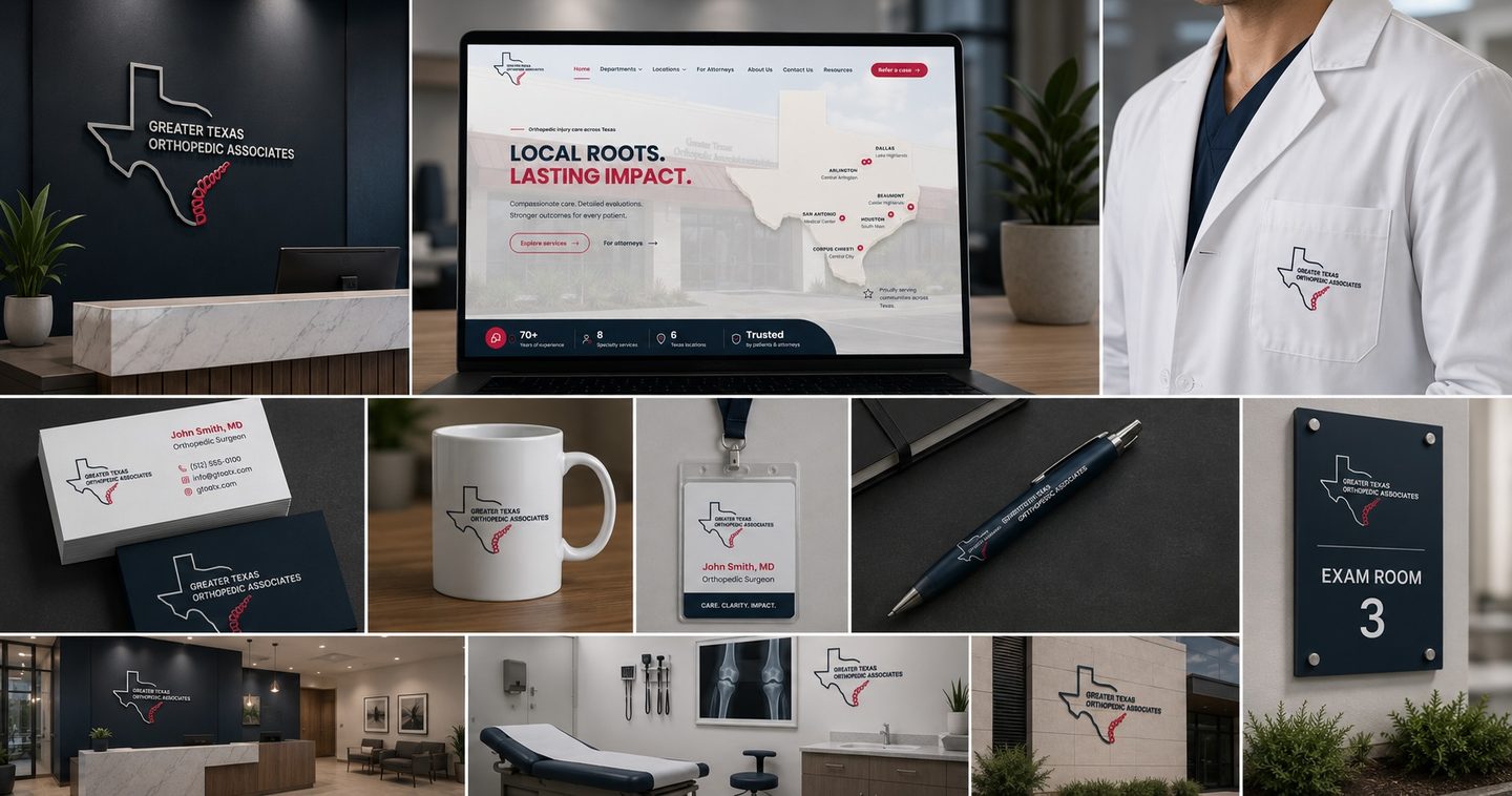 GTOA healthcare branding applied across final marketing and brand materials