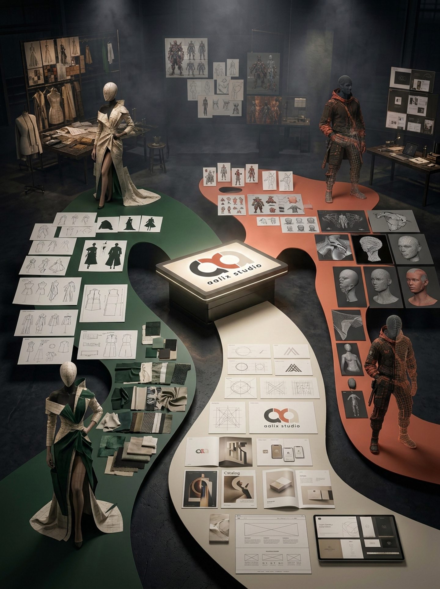 Aalix Studio creative moodboard featuring fashion, branding, visual identity, and multidisciplinary design concepts.