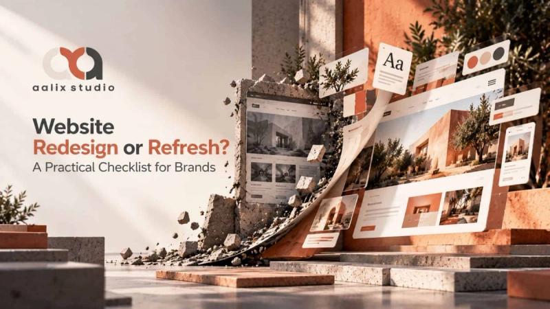 Website redesign or refresh concept showing a website changing from an outdated structure to a modern design system
