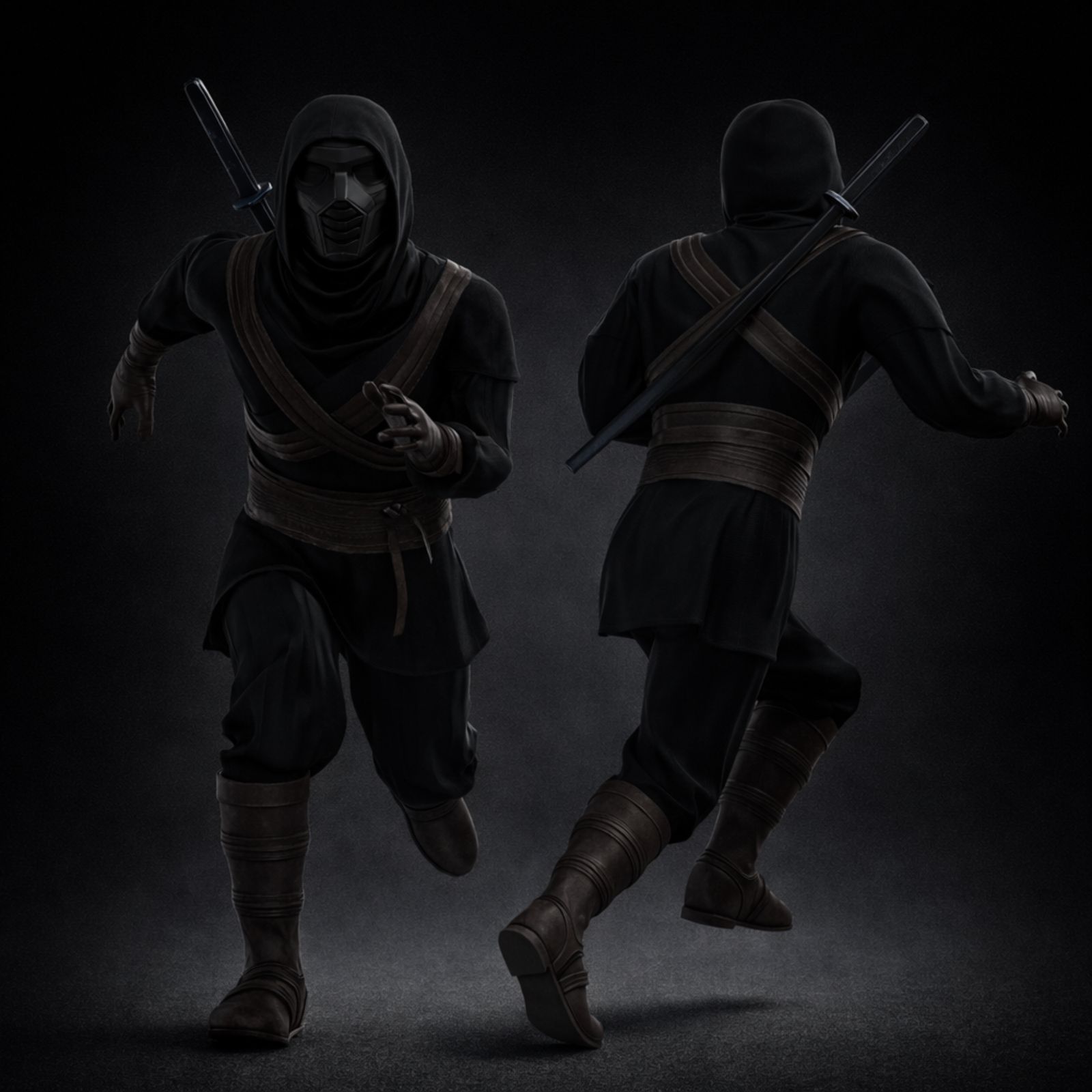 Game-ready ninja character alternate view