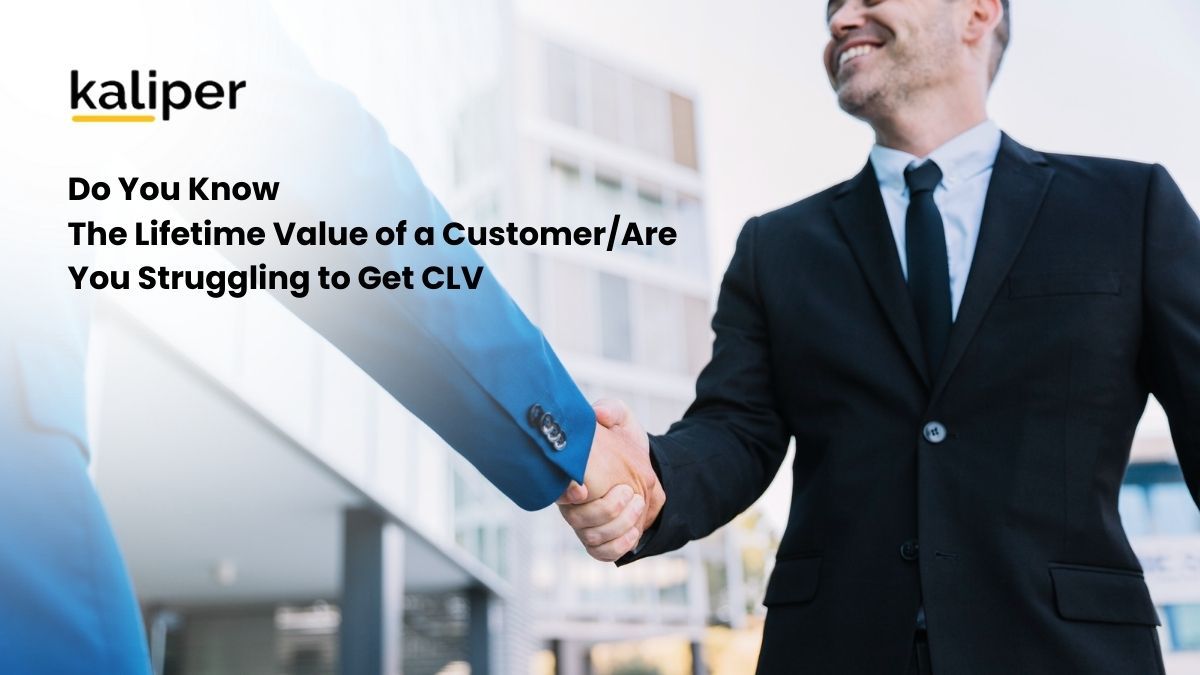 Blog header graphic titled "Do You Know The Lifetime Value of a Customer / Are You Struggling to Get CLV," showing two businessmen shaking hands outside an office building.