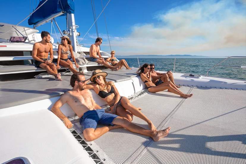 Luxury catamaran sailing tour in Puerto Vallarta with open bar, sun deck and relaxing ocean views