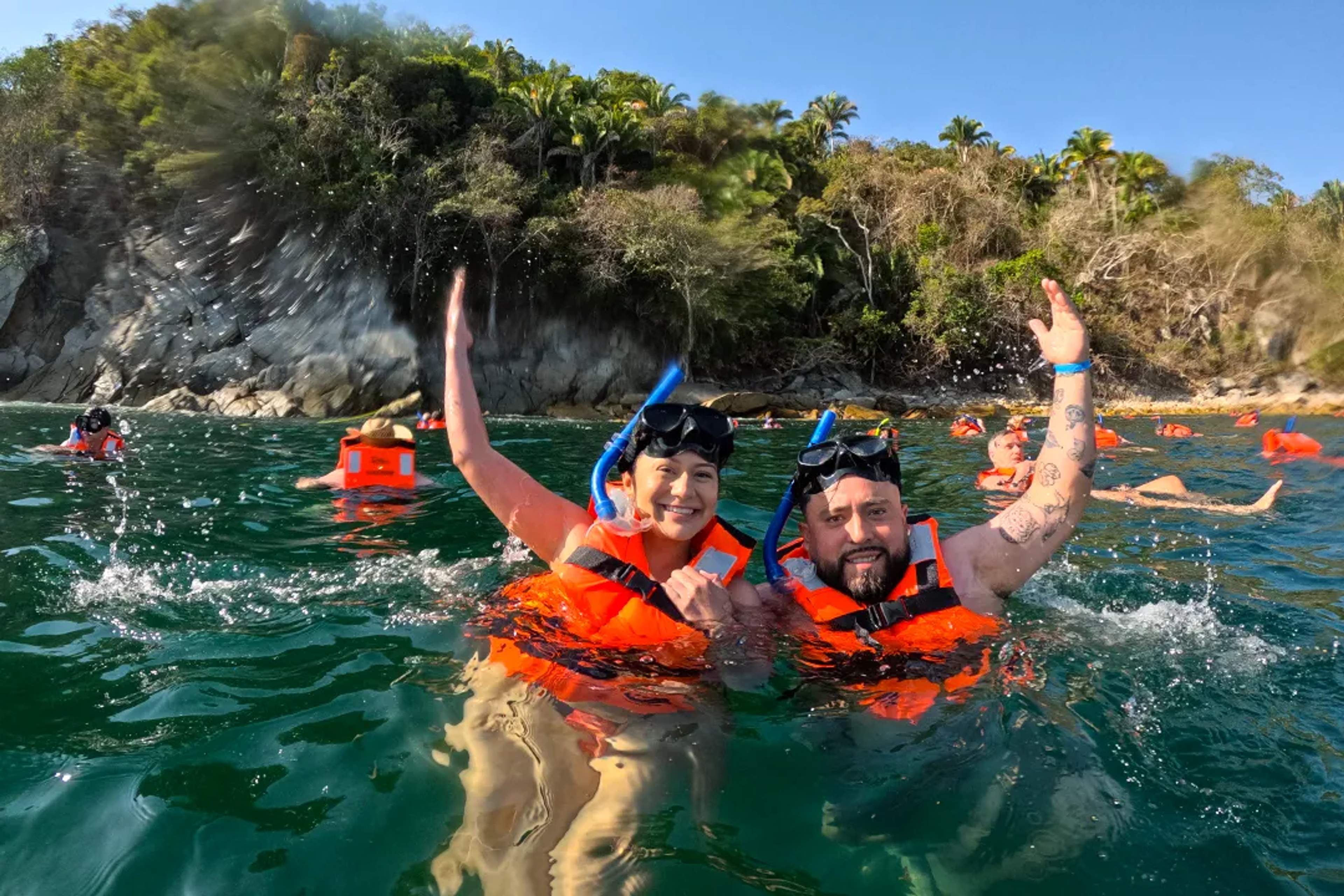 Snorkel in Puerto Vallarta’s crystal-clear waters, exploring marine life during a guided ocean adventure tour.