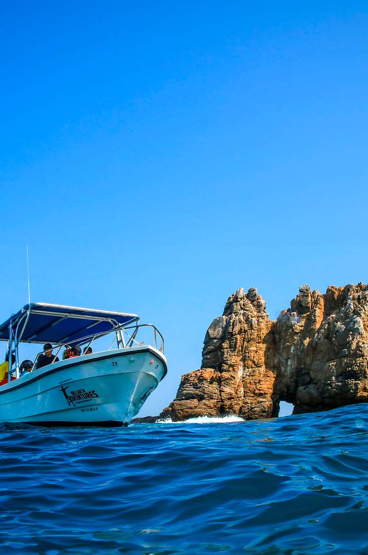 Scuba diving boat at Chimo on a private Puerto Vallarta diving tour.