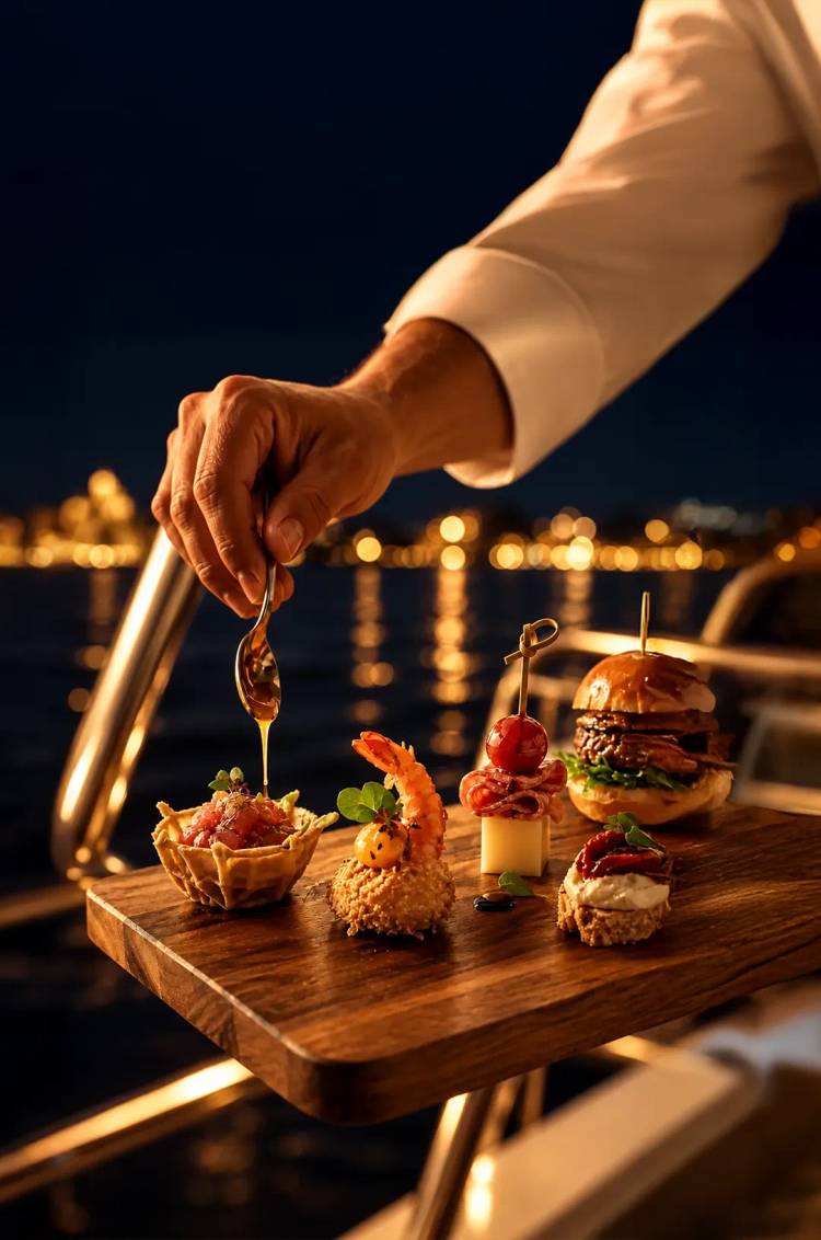 Canapés gourmet a bordo de Seventeen en Año Nuevo en Puerto Vallarta