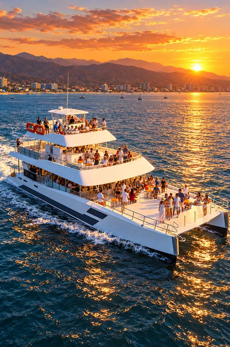 Primer sunset del año abordo del Catamaran Seventeen con Vallarta Adventures