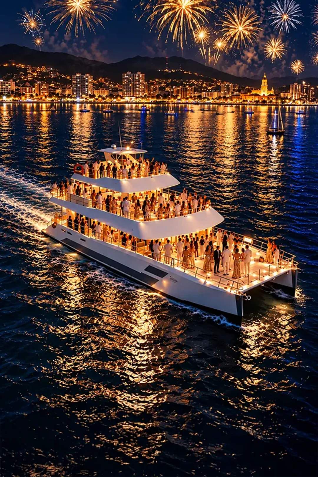 Crucero de Año Nuevo Seventeen navegando por Bahía de Puerto Vallarta