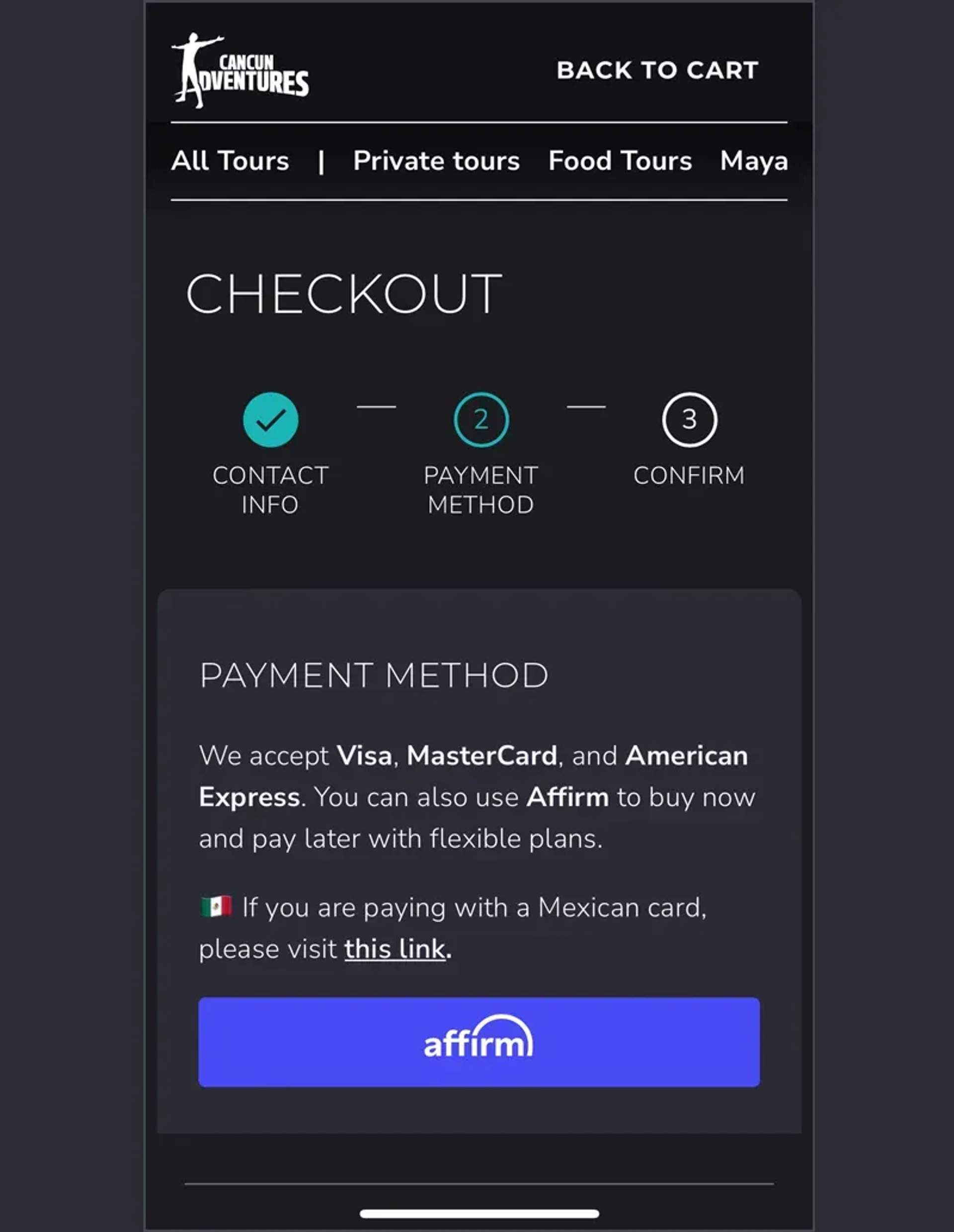 Choose Affirm as you payment method to split your purchase into installments.