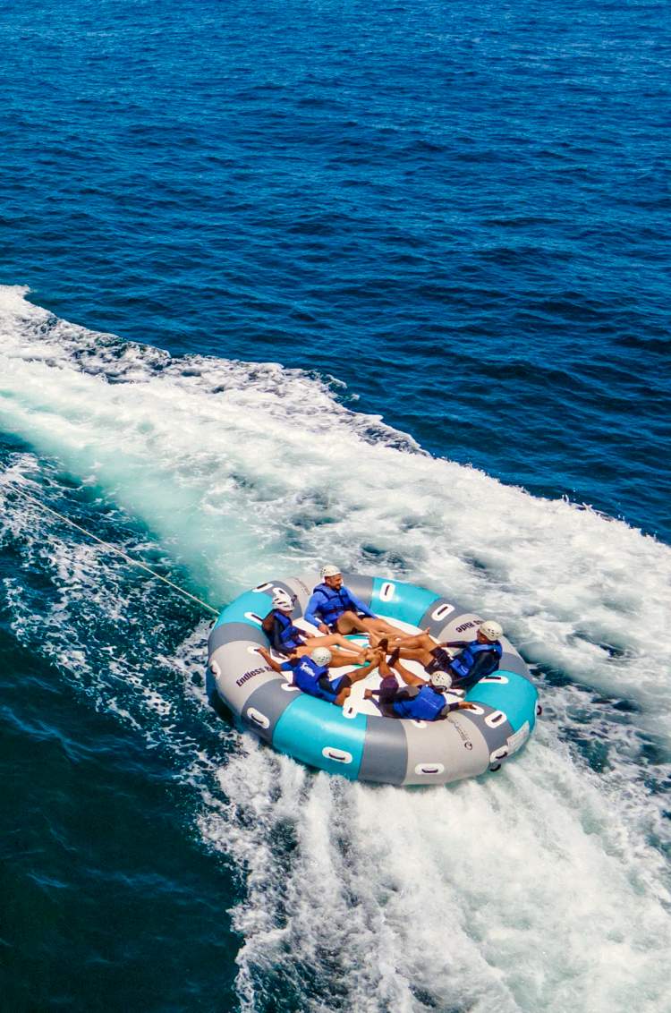 "Spinner" ride, a thrilling boat-towed tube, at Puerto Vallarta waterpark Ocean Mania.