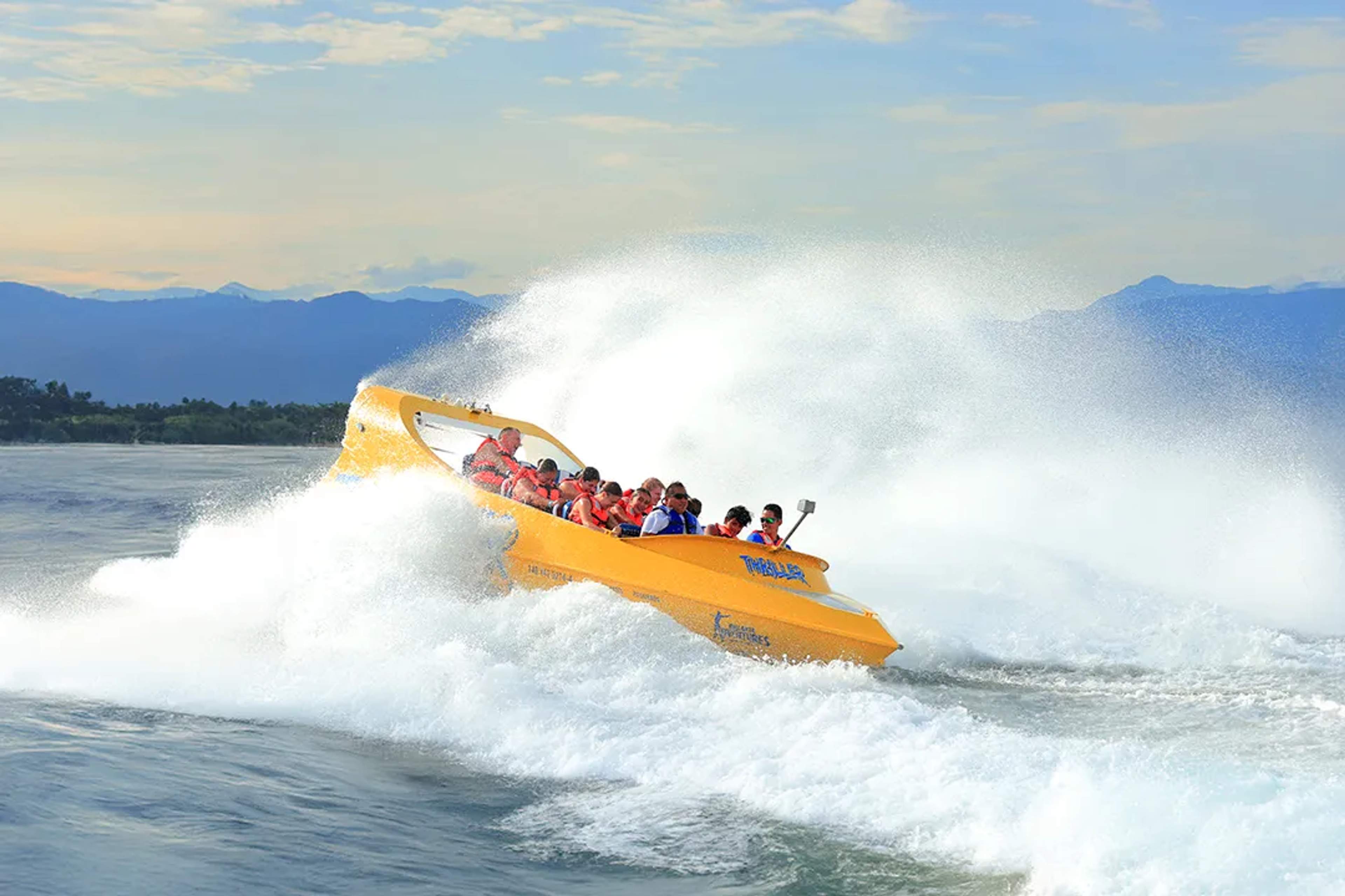 High-speed Ocean Mania boat ride by Vallarta Adventures splashing through waves in Banderas Bay