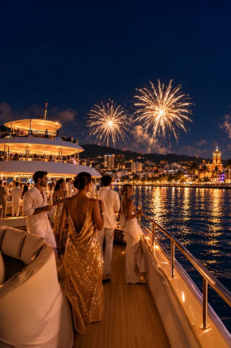 Crucero de Año Nuevo Seventeen frente al Malecón de Puerto Vallarta