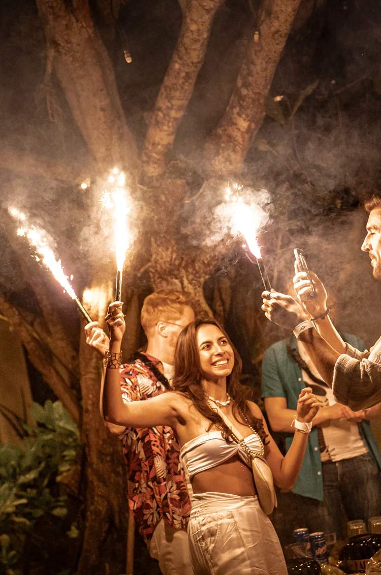 Crowd having fun at the best Puerto Vallarta NYE beach party.