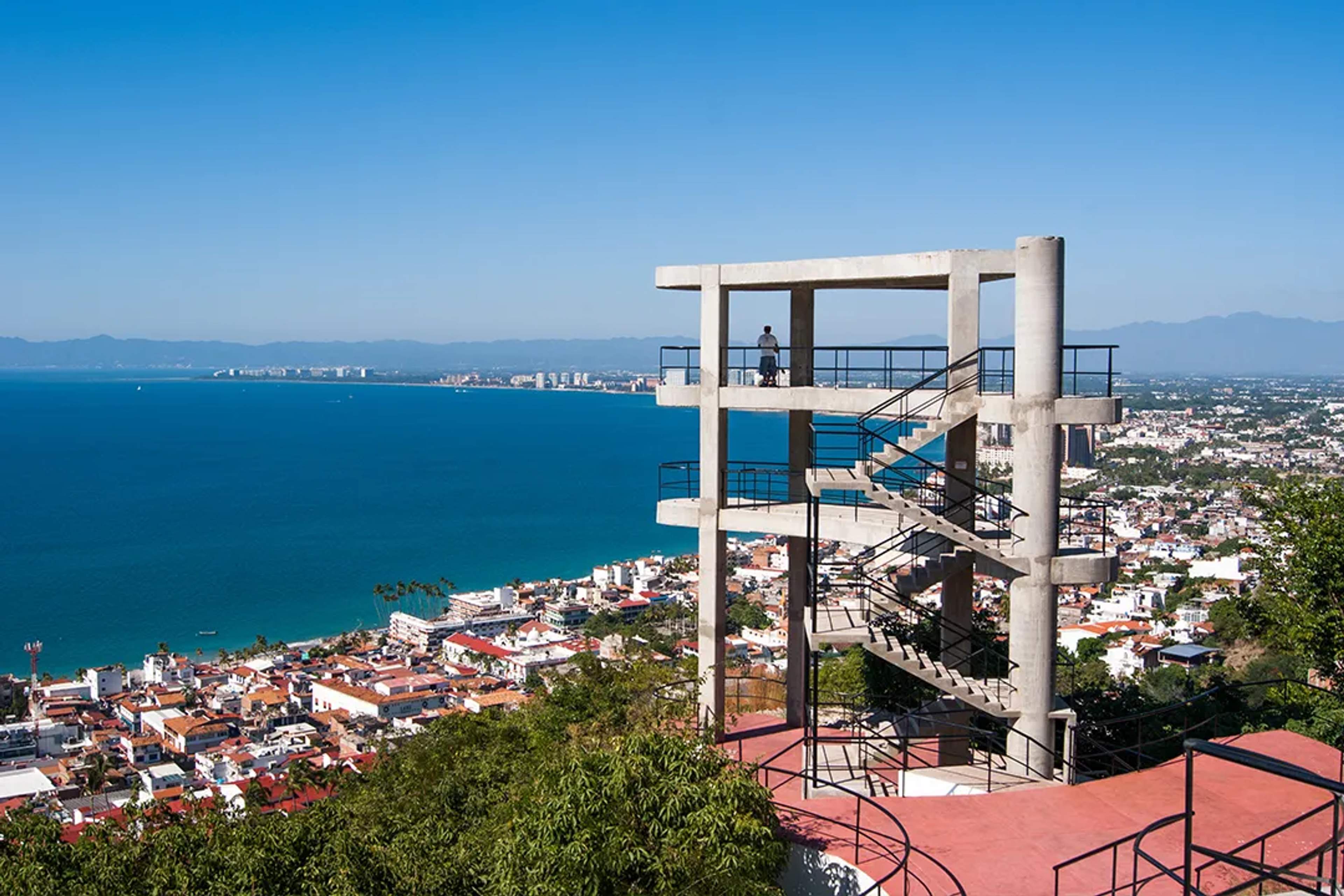 Cerro de la Cruz viewpoint in Puerto Vallarta with panoramic views of the bay and city.