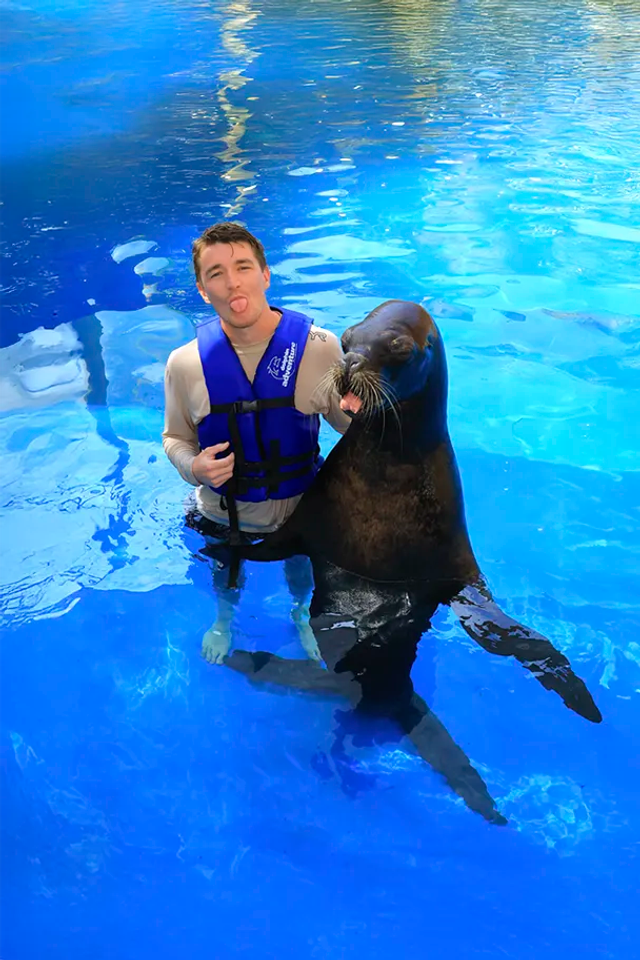 Woman having fun in Puerto Vallarta on a Sea Lion encounter.