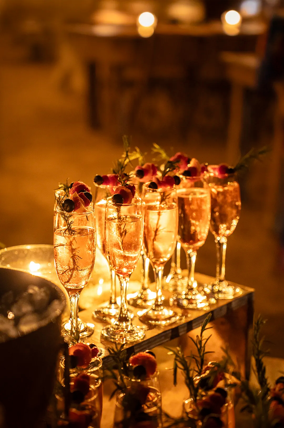 Champagne glasses at Majahuitas New Years Eve party.