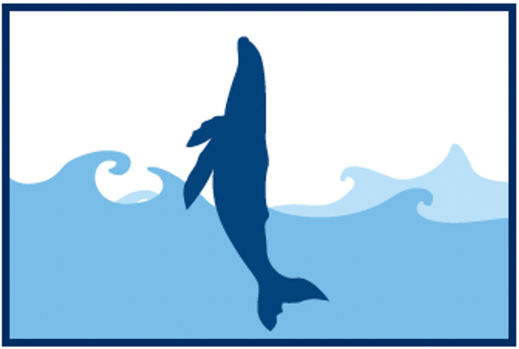 Ilustración de una ballena jorobada realizando un golpe de cabeza, golpeando la superficie del océano con su cabeza.