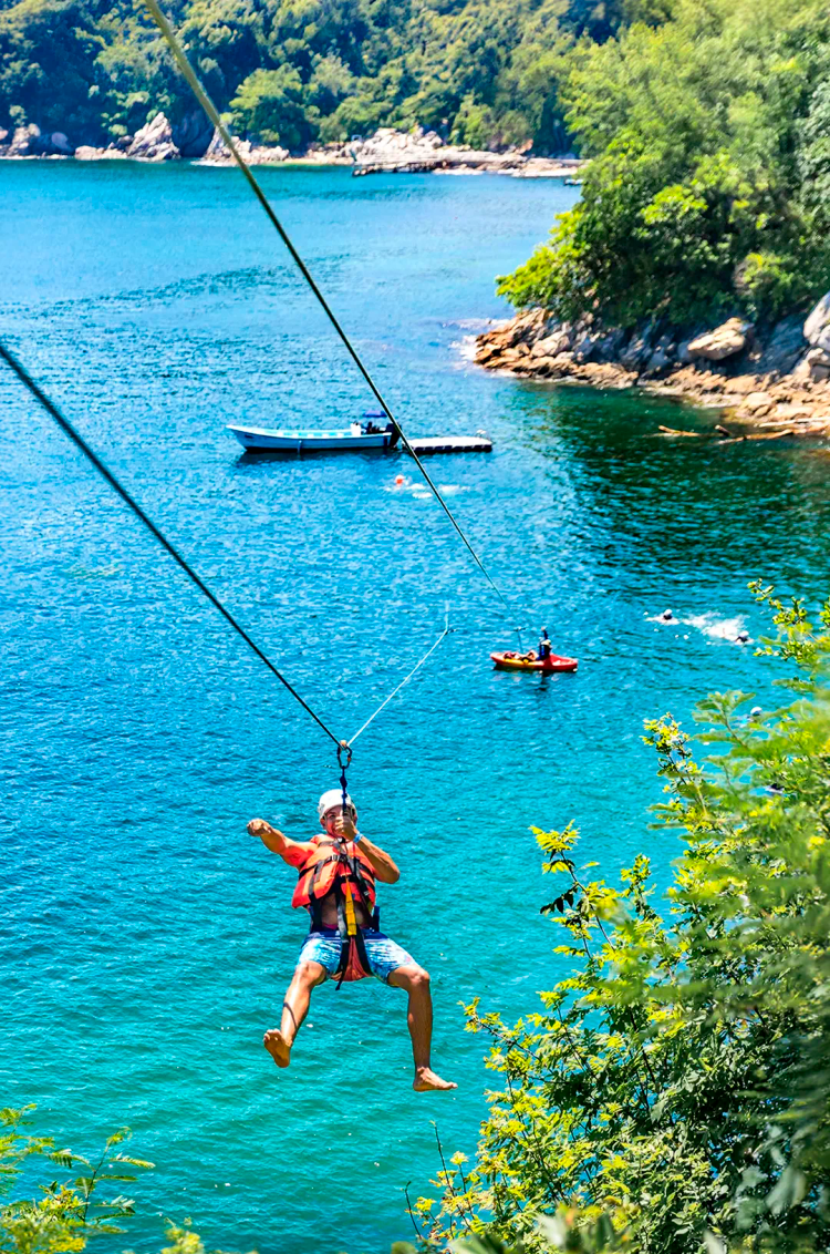 Exciting water zipline in the best Puerto Vallarta water park.