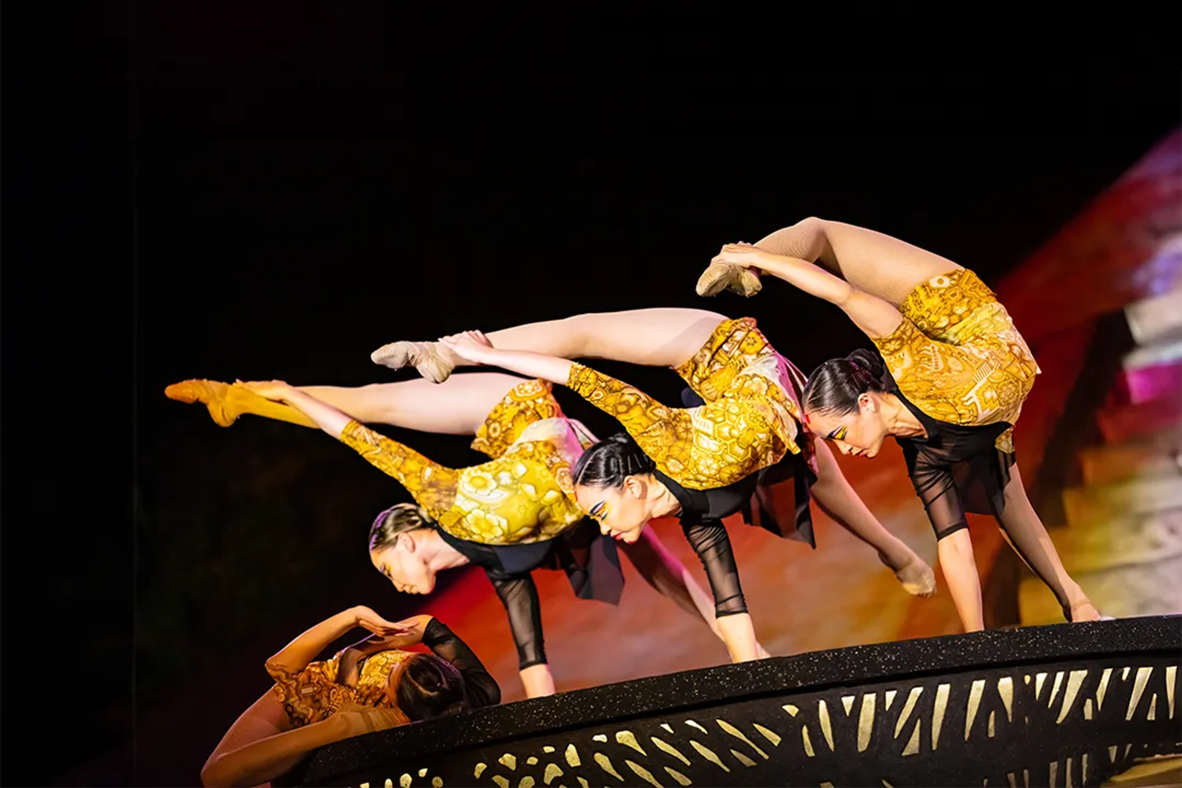 International crew of acrobats performing at Rhythms of the Night.