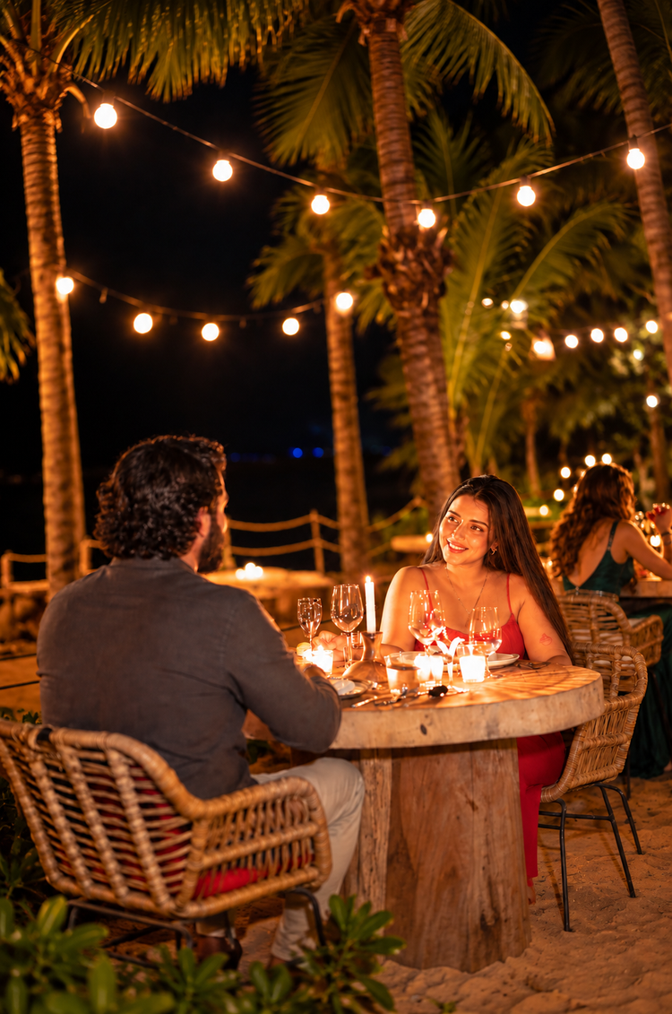 Pareja brindando en cena romántica de ALMA, Ritmos de la Noche – Premier en Puerto Vallarta
